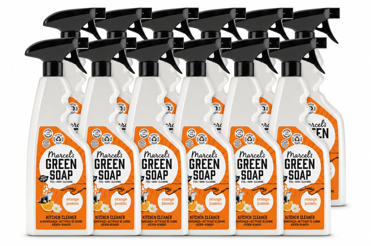 12 x Marcel's Green Soap - Keukenreiniger - Sinaasappel & Jasmijn - Tegen vet & vuil - 500 ml - Voordeelverpakking - 12 stuks