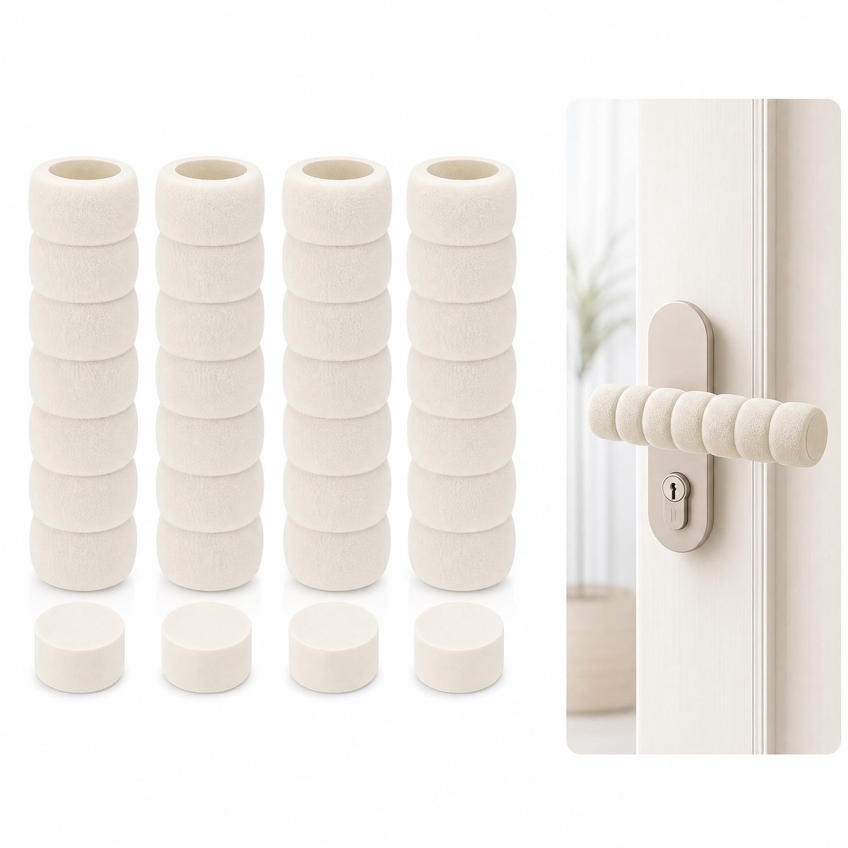 Deurgreepbeschermer - Zachtschuim - Elastisch - Muurbescherming voor binnendeuren - Wit - 4 stuks