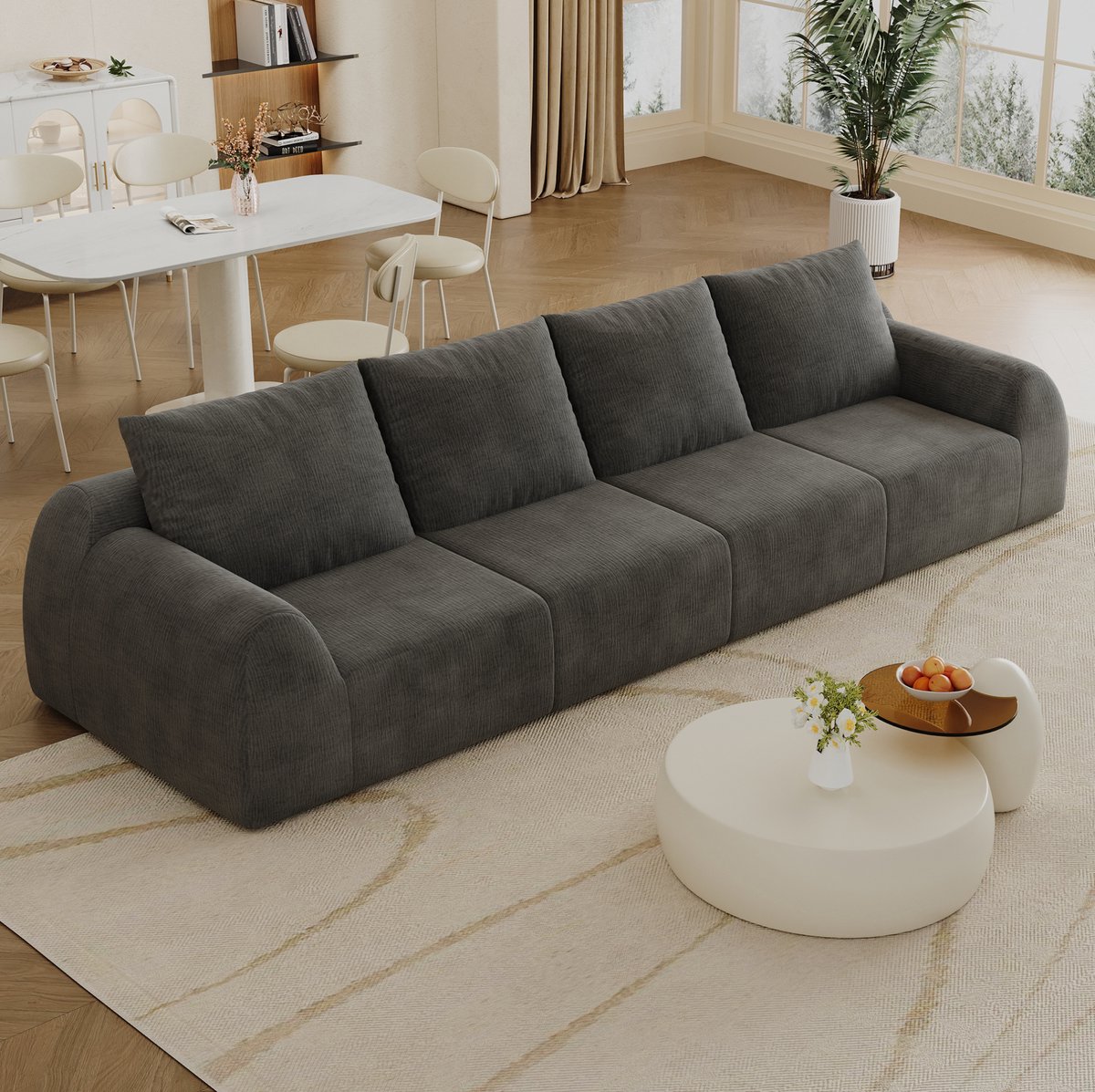 Wishdor Zitbank - Geen montage nodig - Chenille bekleding - Zachte schuimvulling - Woonkamer appartement - Effen design - Donkergrijs - 324 x 95 x 85 cm