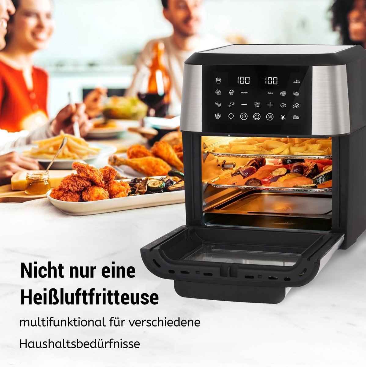 MODFU - Heteluchtfriteuse Oven 12 L - 12 Programma's - 360° Hetelucht - Zwart