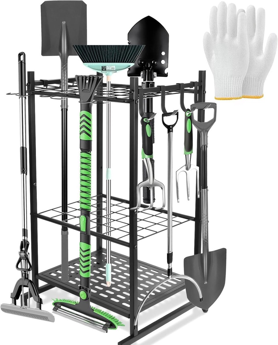 Tuingereedschapshouder - Zwart - 60 x 47 x 76 cm - Stabiele Koolstofstalen Organizer voor Tuingereedschap - Voor Garage en Tuinhuis