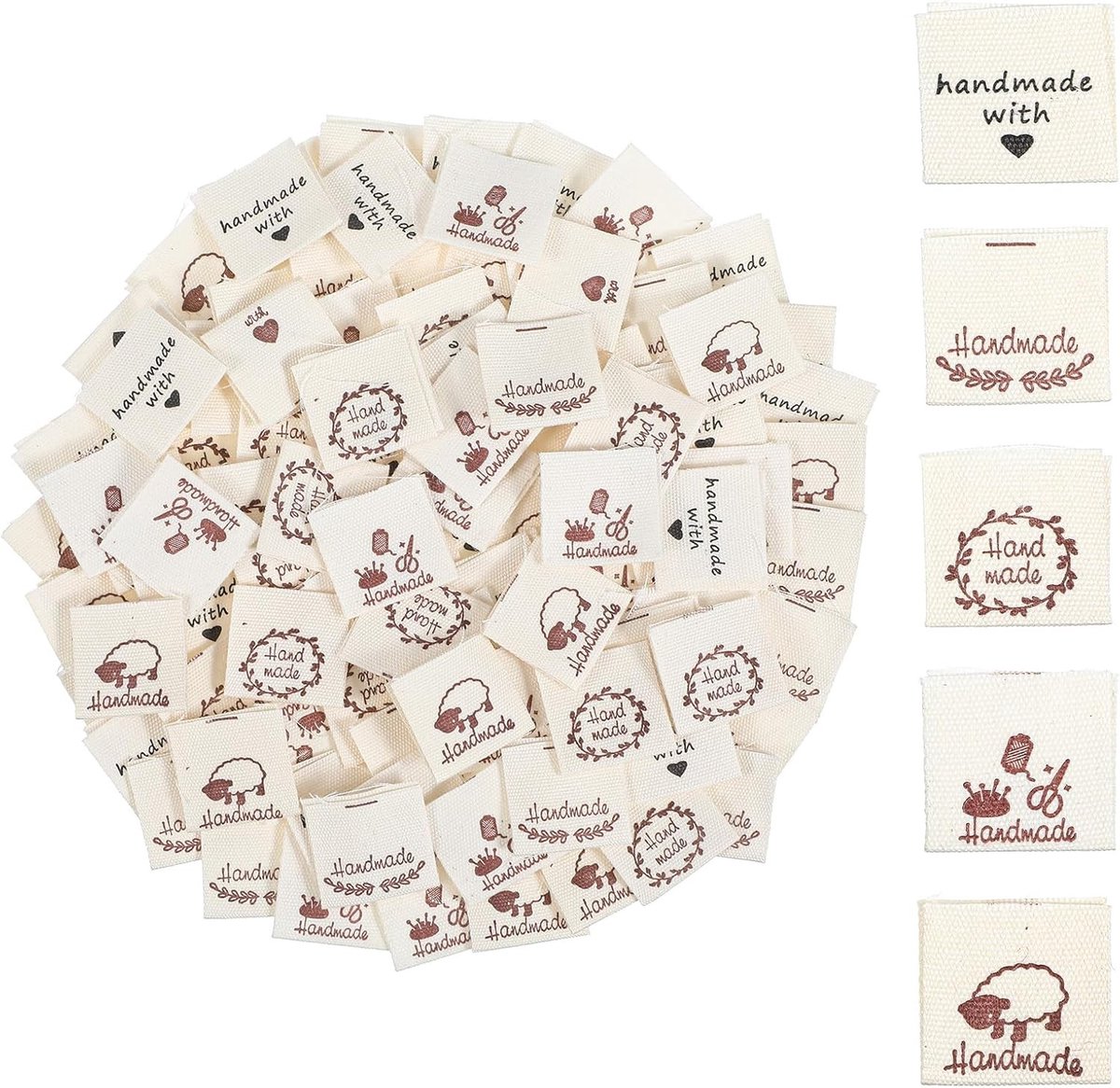 100 Stuks Naai Labels voor Handgemaakte Items, 2x2cm, Persoonlijke Labels voor DIY Creaties, Brei- en Haakprojecten, Kleding Labels voor Stoffen Crafting