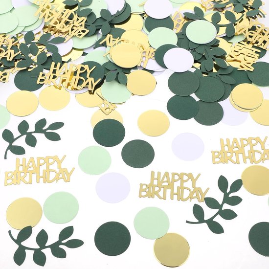 200 Stuks Happy Birthday Confetti in Saliegroen en Goud - Feestdecoratie voor Verjaardagen, Tafeldecoratie en Kinderfeestjes
