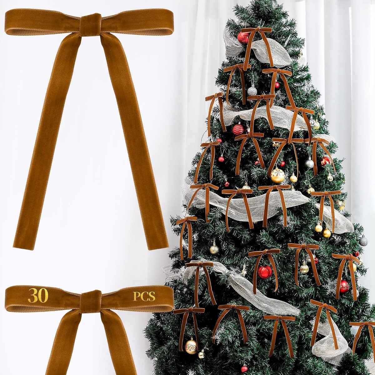 30 Stuks Fluwelen Strikken voor Kerstboomdecoraties, Vintage Cadeau Strikken, Versieringen voor Tafel en Guirlandes