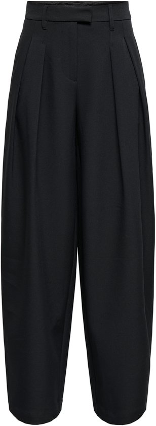 Pantalon noir ample avec plis avant et taille haute.