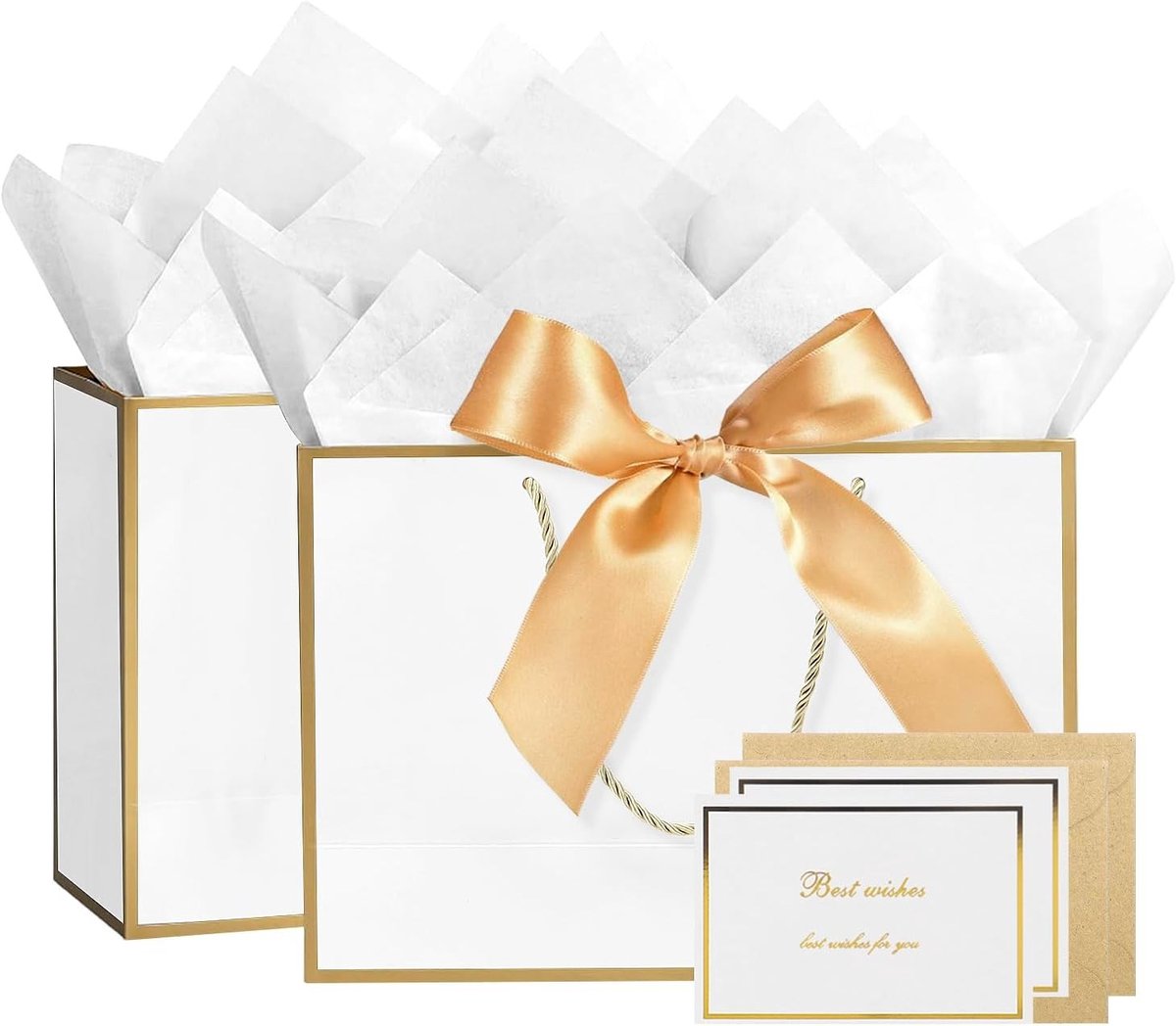 Cadeautassen met Strikken - Set van 2 Stuks, 11x20x10cm Papieren Tassen voor Verjaardagen en Feestjes