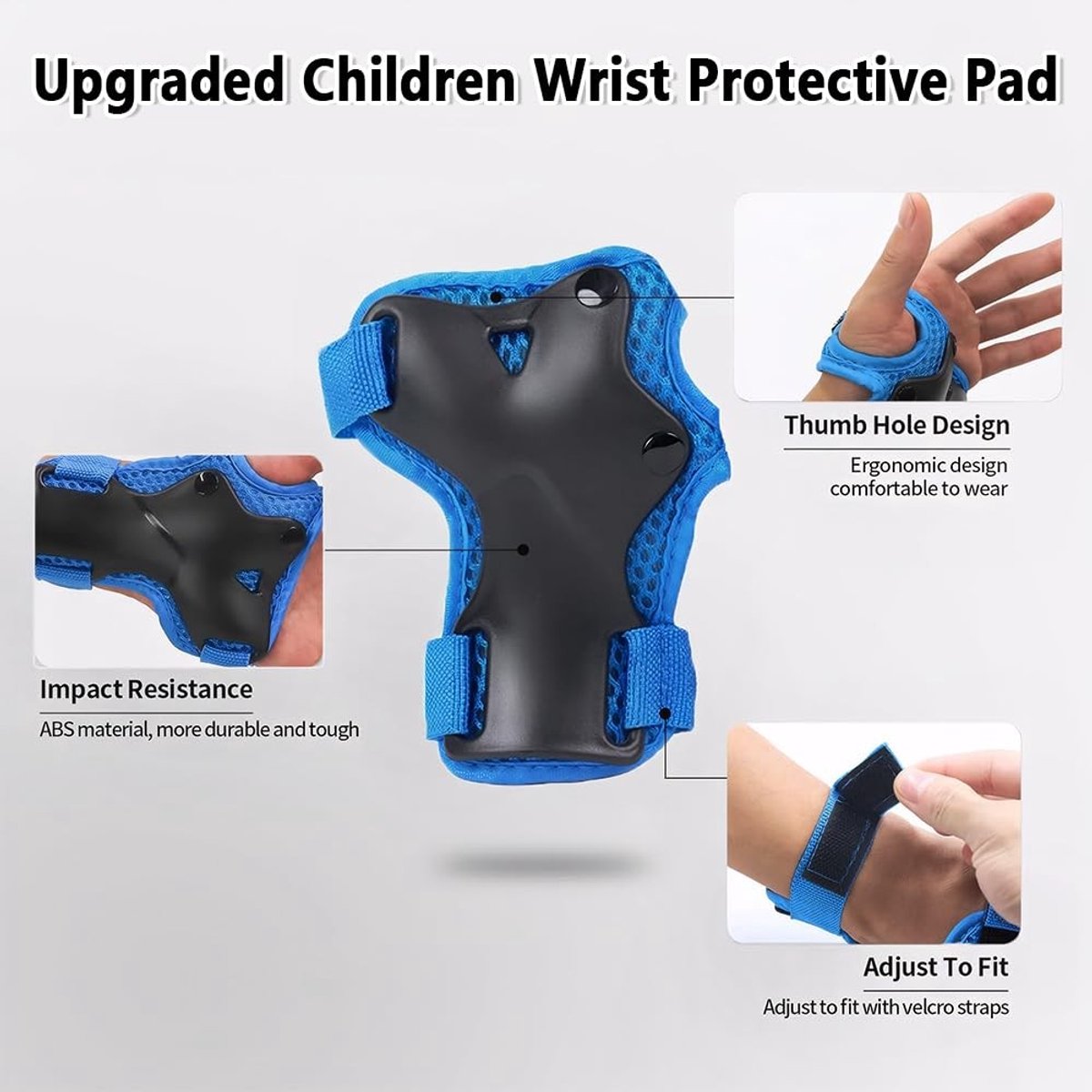 6 Stuks Kinder Beschermingsset voor Skaten met Knie-, Elleboog- en Polsbeschermers voor Veiligheid bij Skeeleren, Skateboarden en Fietsen (Blauw, M)