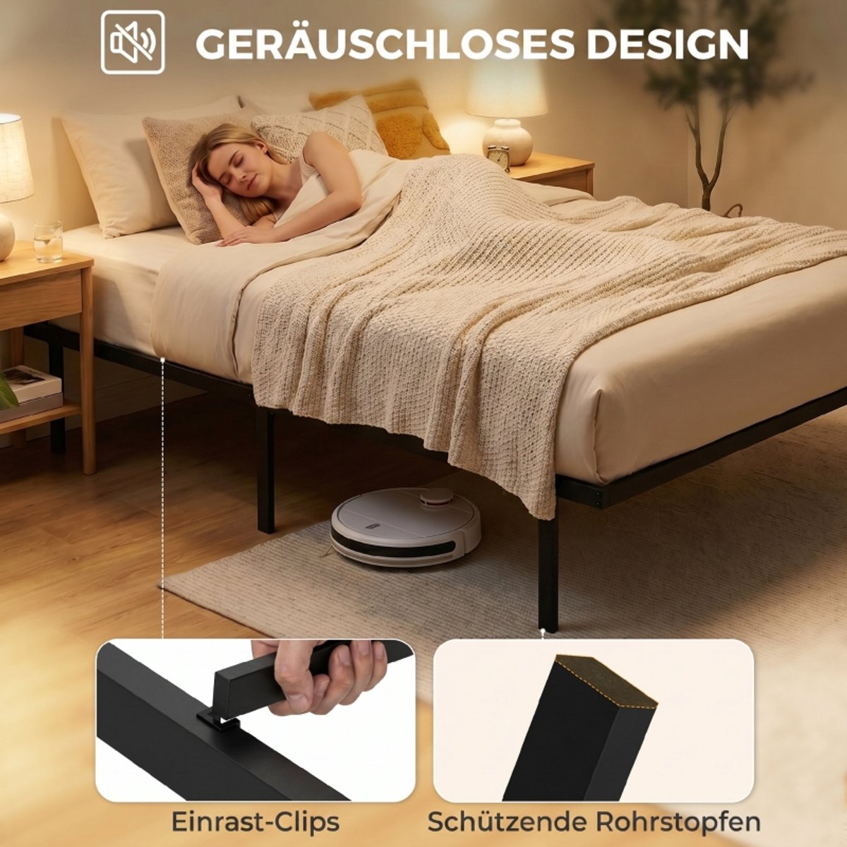 WUVRIE Normaal bed 90 x 200 cm van metaal met opbergruimte onder het bed, zwart