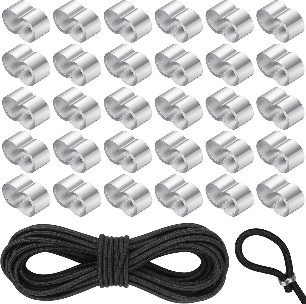Verlengingskoord 8 mm x 10 m, Elastisch Touw voor Aanhangwagenzeil, Bungee Koord met 30 Klemmen voor Kamperen en Zeilen