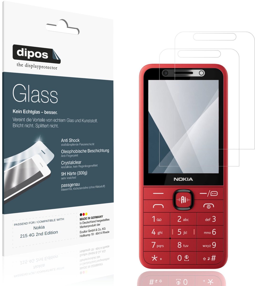 dipos – 2x Pantserfolie geschikt voor Nokia 215 4G 2nd Edition | 9H Screenprotector