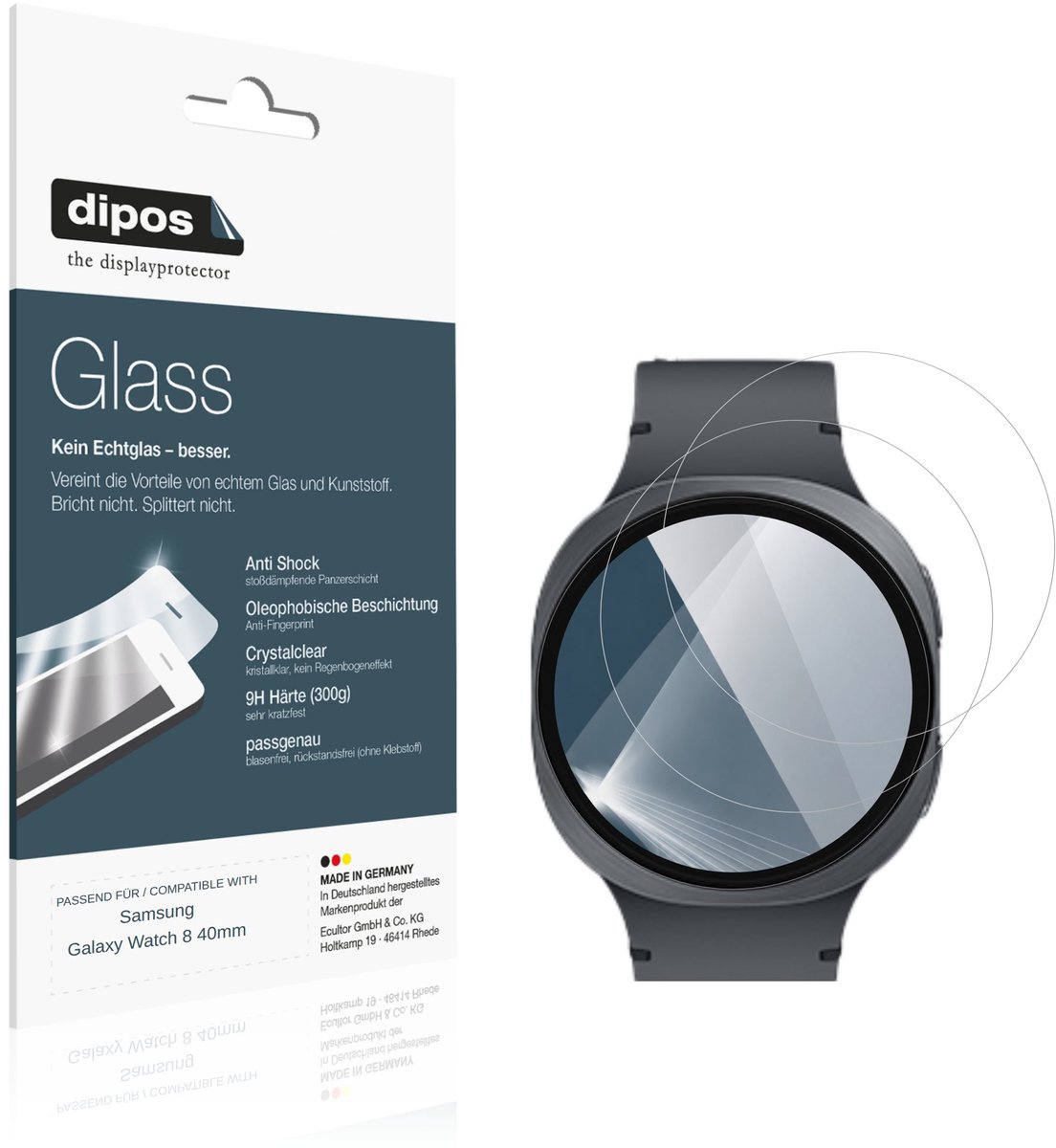 dipos – 2x Pantserfolie geschikt voor Samsung Galaxy Watch 8 40mm | 9H Screenprotector