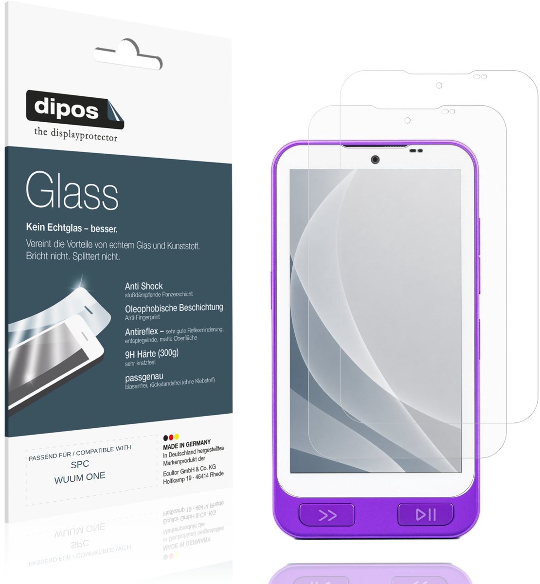dipos – 2x Matte Pantserfolie geschikt voor SPC WUUM ONE | 9H Screenprotector