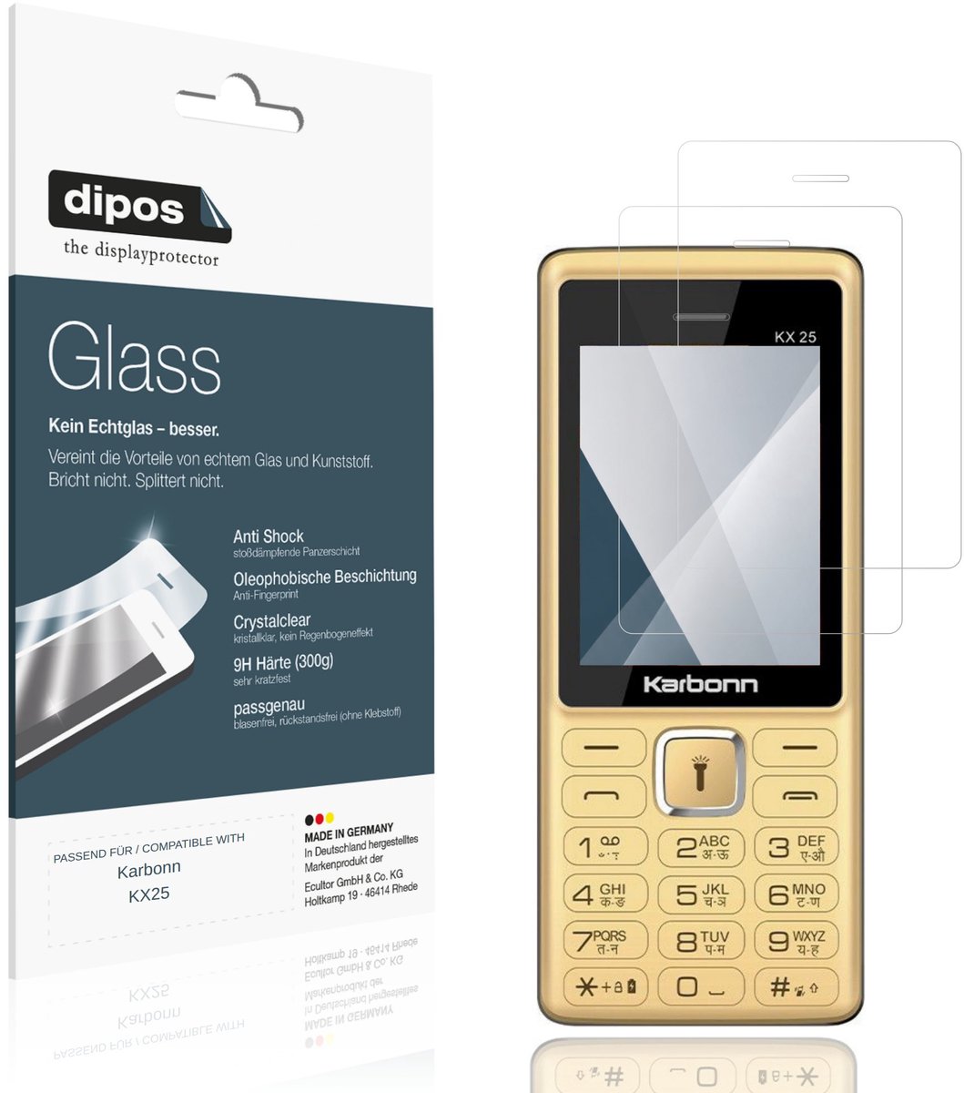 dipos – 2x Pantserfolie geschikt voor Karbonn KX25 | 9H Screenprotector
