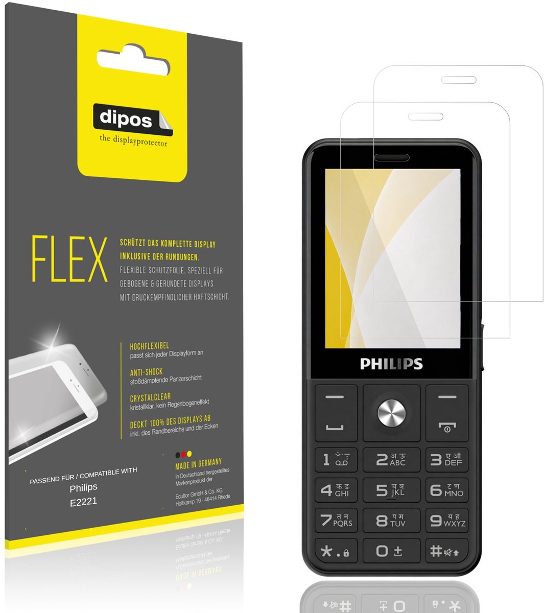 dipos – 2x Beschermfolie geschikt voor Philips E2221 | 3D Full Cover Screenprotector | 100% Passend