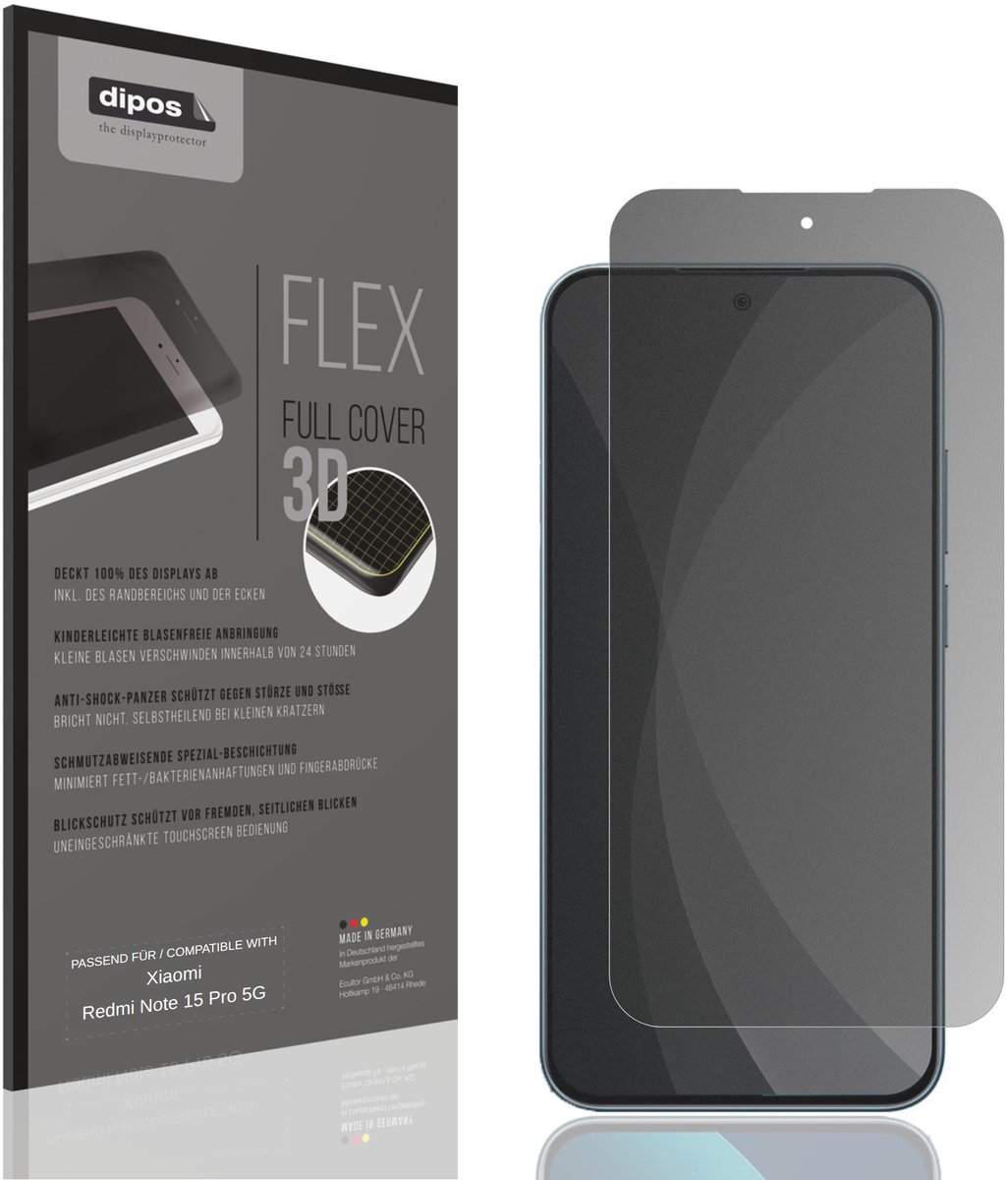 dipos FLEX – Matte Privacy Screenprotector geschikt voor Xiaomi Redmi Note 15 Pro 5G | Volledige Schermbescherming | Case-Friendly