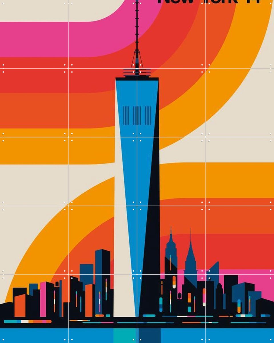 IXXI New York 14, Bo Lundberg - 80 x 100 cm - Gratis ophangtool - Grote wanddecoratie en posters - Illustraties, Kleurrijk, Mancave, Architectuur