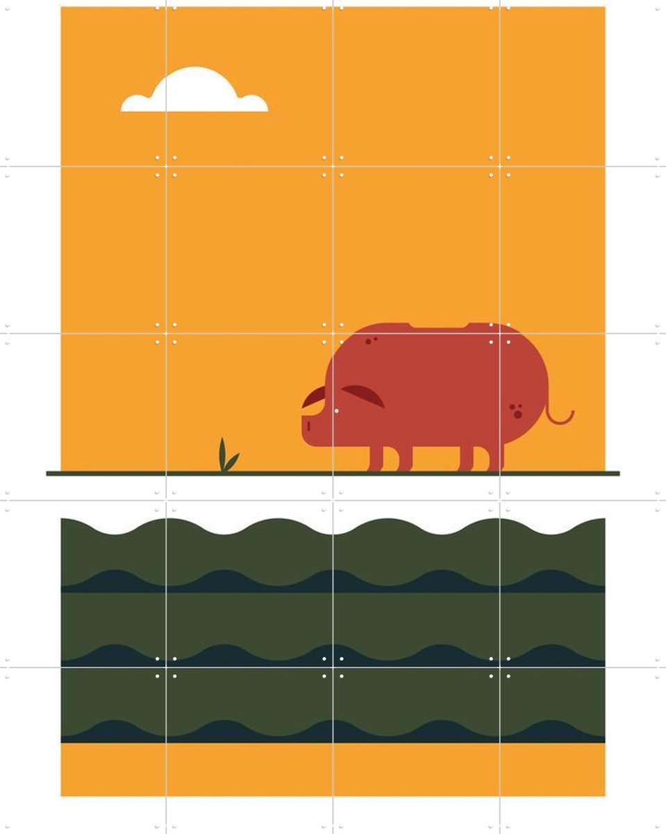 IXXI The Big 5 - pig, Studio Kars + Boom - 80 x 100 cm - Gratis ophangtool - Grote wanddecoratie en posters - Speels, Grafisch Ontwerp, Illustraties