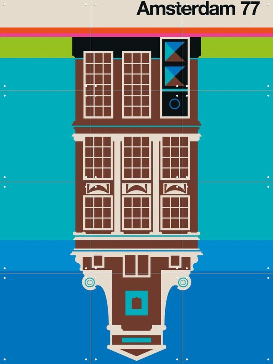 IXXI Amsterdam 77, Bo Lundberg - 60 x 80 cm - Gratis ophangtool - Grote wanddecoratie en posters - Illustraties, Kleurrijk, Mancave, Architectuur