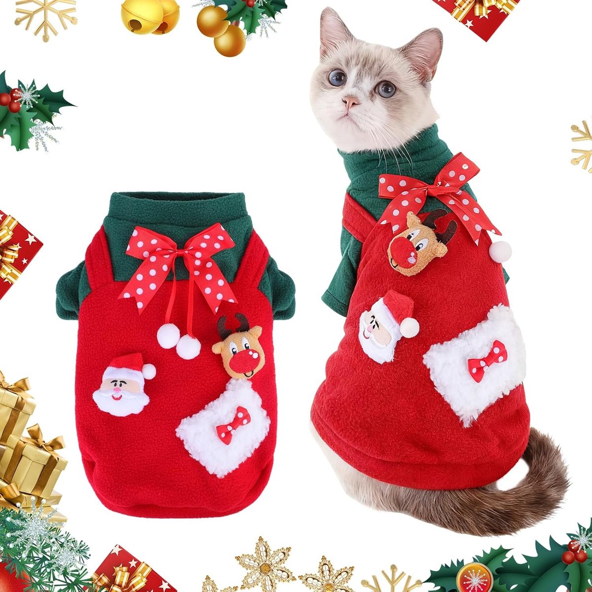 Schattig Kerstkostuum voor Huisdieren in Maat L - Perfect voor Feestdagen, Dierenaccessoires en Fotomomenten