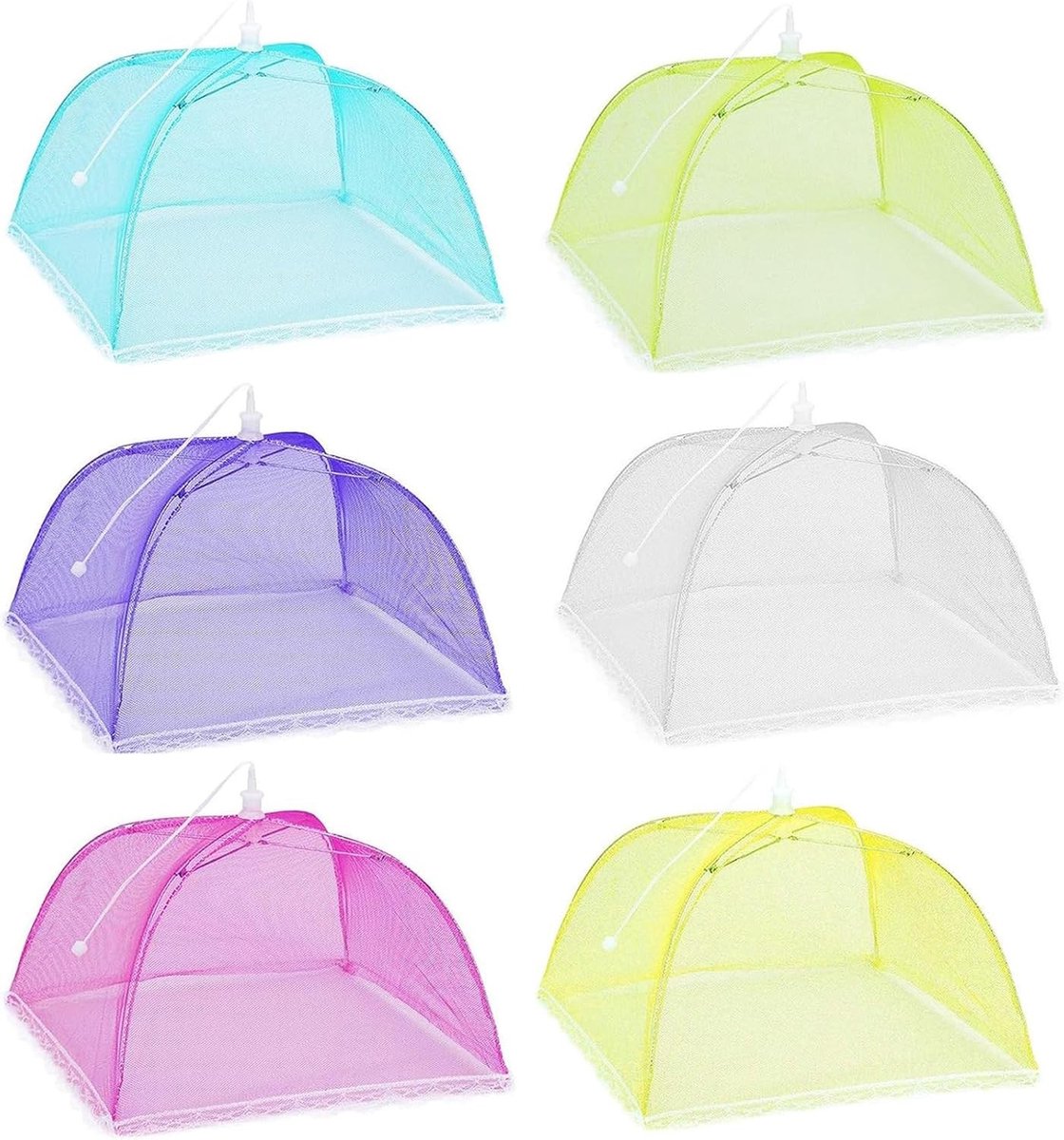 Herbruikbare Pop-Up Mesh Voedselbeschermers - 6 Stuks Kleurige Vouwbare Tentnetten voor Buiten, BBQ's, Kamperen en Feesten tegen Vliegende Insecten