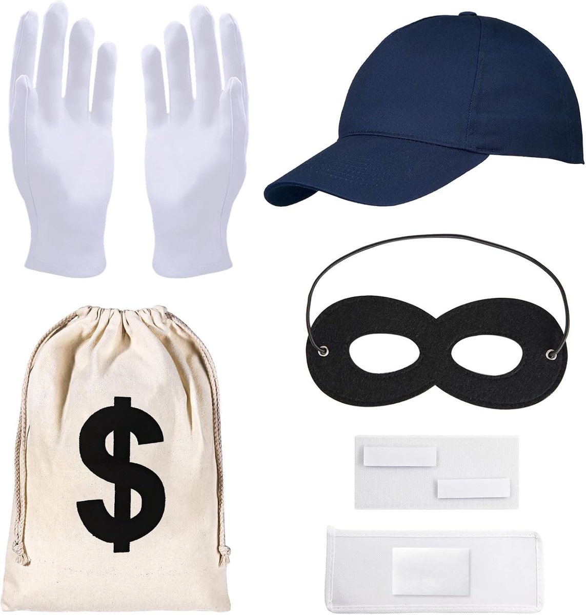 Cracker Kostuum Accessoire met Masker, Pet, Handschoenen en Geldzak voor Halloween en Carnavalsfeest