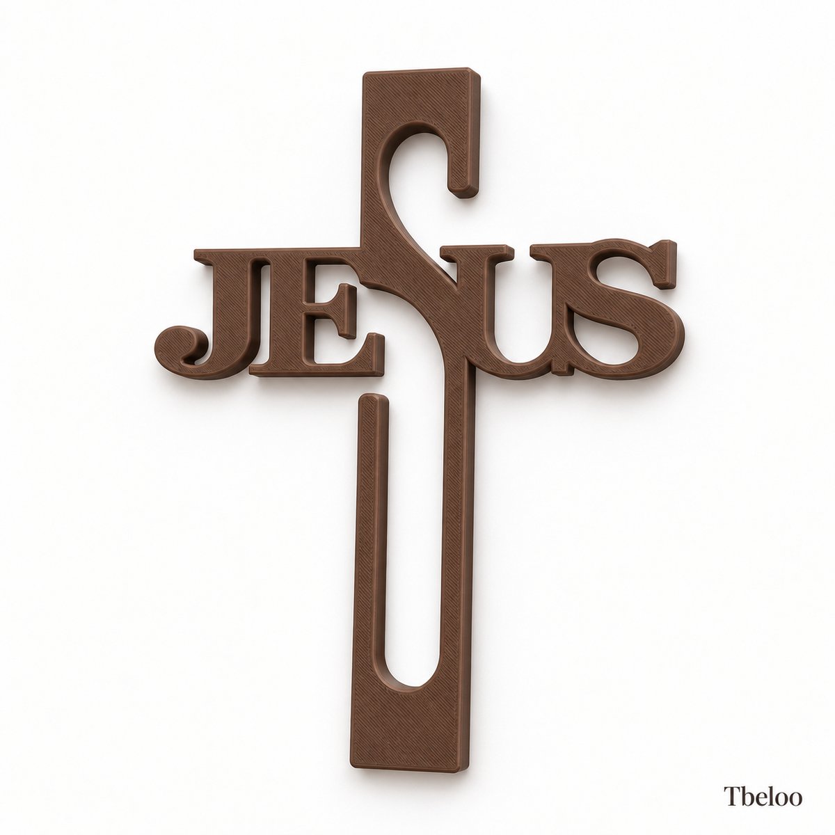 Tbeloo Jezus Kruis – Christelijke Wanddecoratie – 3D Geprint – Chocoladebruin – 18 cm x 13 cm