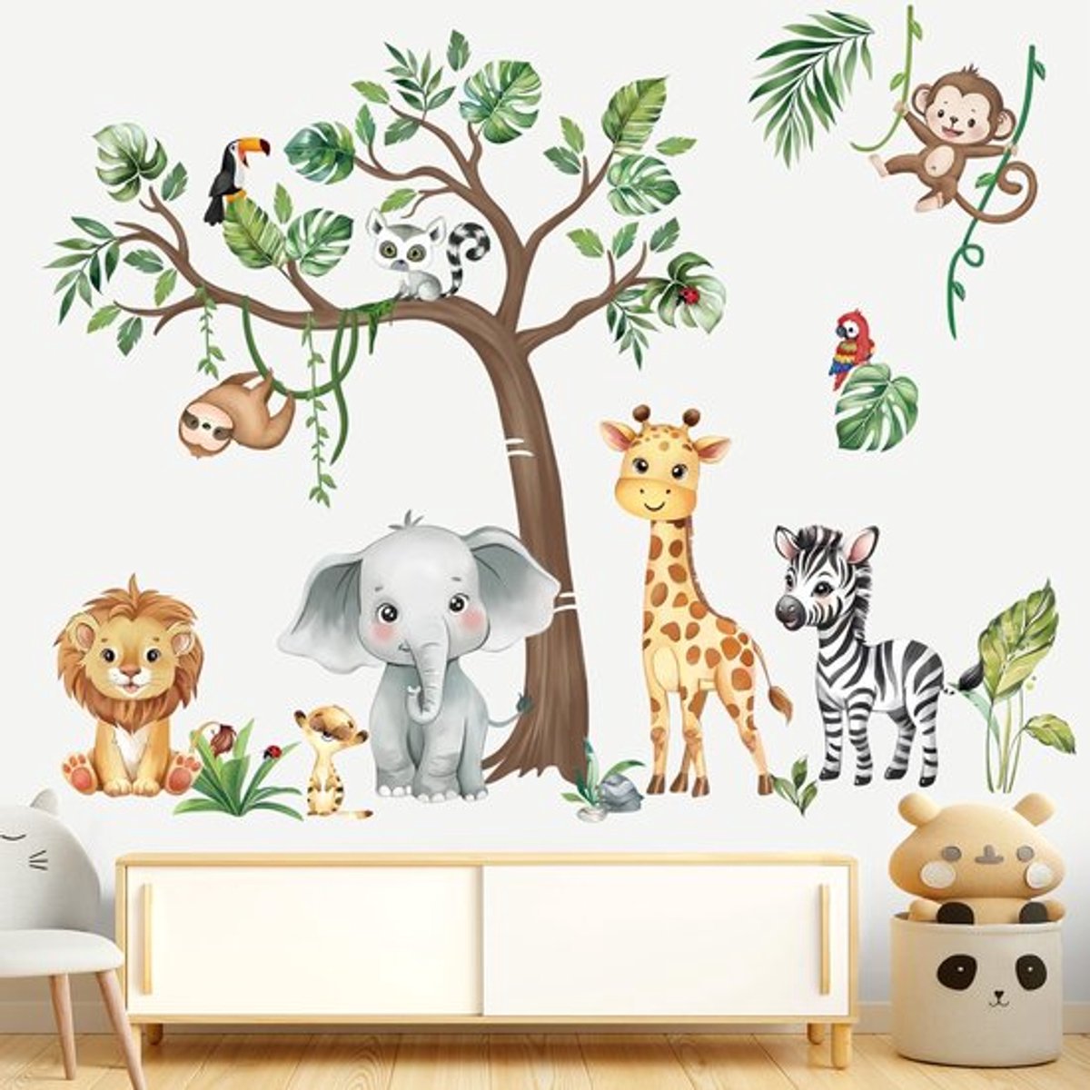 By shayne - Jungle Animals Wandstickers - Safari Dieren voor Kinderen - Multicolor