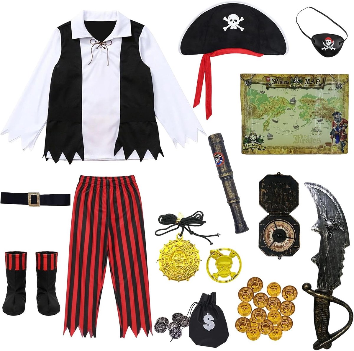 Piratenkostuum voor kinderen - Avontuurlijke outfit met accessoires, ideaal voor verkleedfeestjes en carnaval