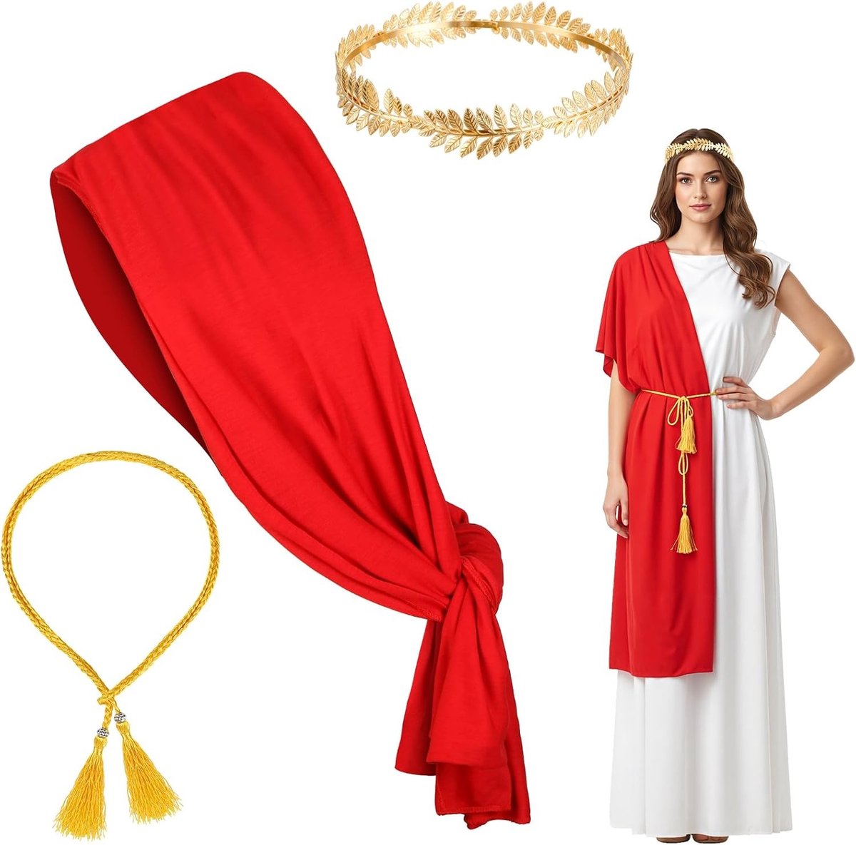 Griekse Godin Kostuumaccessoires met Romeinse Laurierbladeren Tiara, Sjaal en Ceintuur voor Halloween en Carnaval Rollenspel