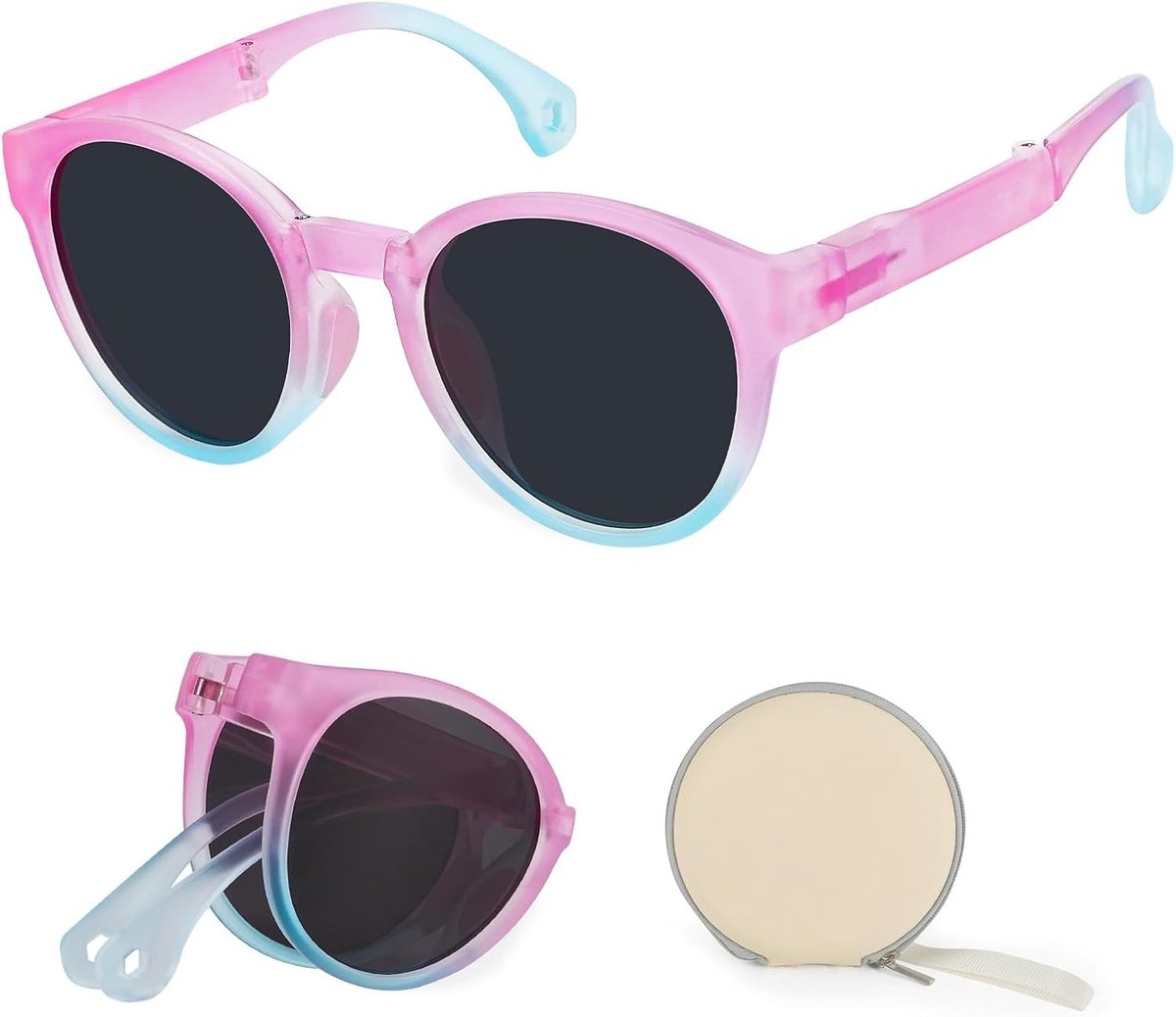 Vouwbare Kindersunglasses met Polarisatie voor Jongens en Meisjes, UV400 Bescherming, Inclusief Opbergtas en Schoonmaakdoek, Geschikt voor 3-12 Jaar
