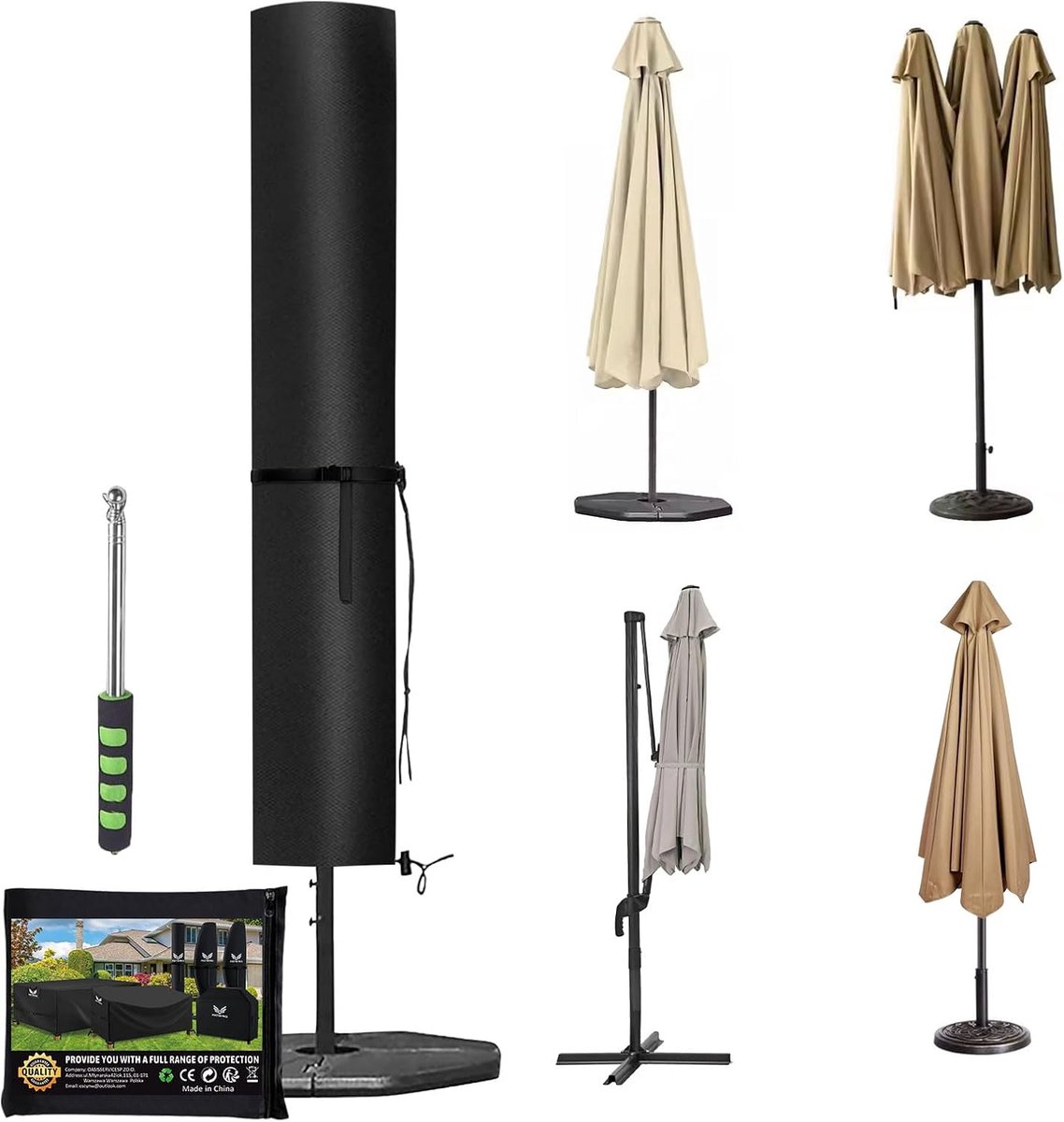 Beschermhoes voor parasol, 600D, 230 x 67 x 67 cm - ShopVlot