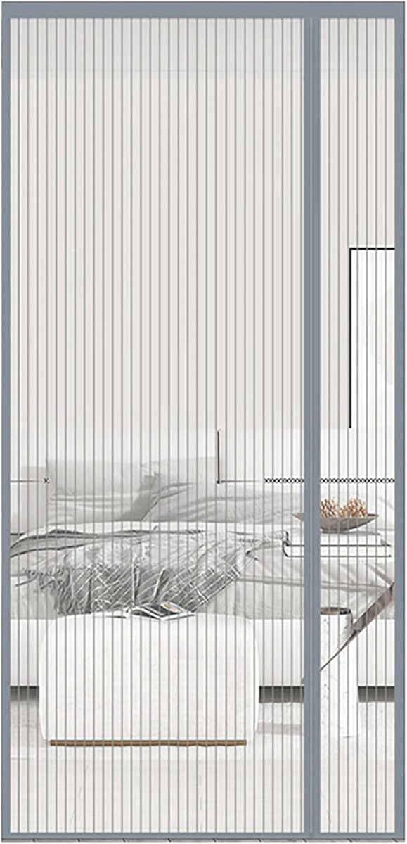 Vliegenraam voor Balkon- en Terrasdeuren, Magnetische Insectenbescherming, 100 x 210 cm, Geen Boren, Zelfsluitend, Grijs, Ideaal voor Buitengebruik en Ventilatie