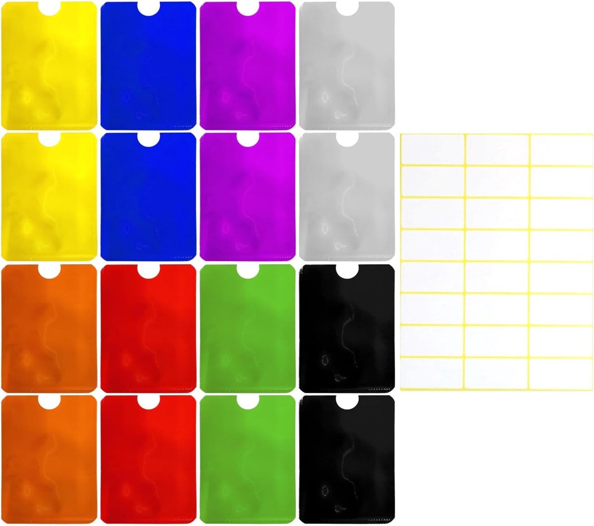 16 Stuks Anti-Demagnetisatie Kaart Houder Set met Label Stickers, ID Bescherming en Diefstalpreventie, Multicolor en Zwart