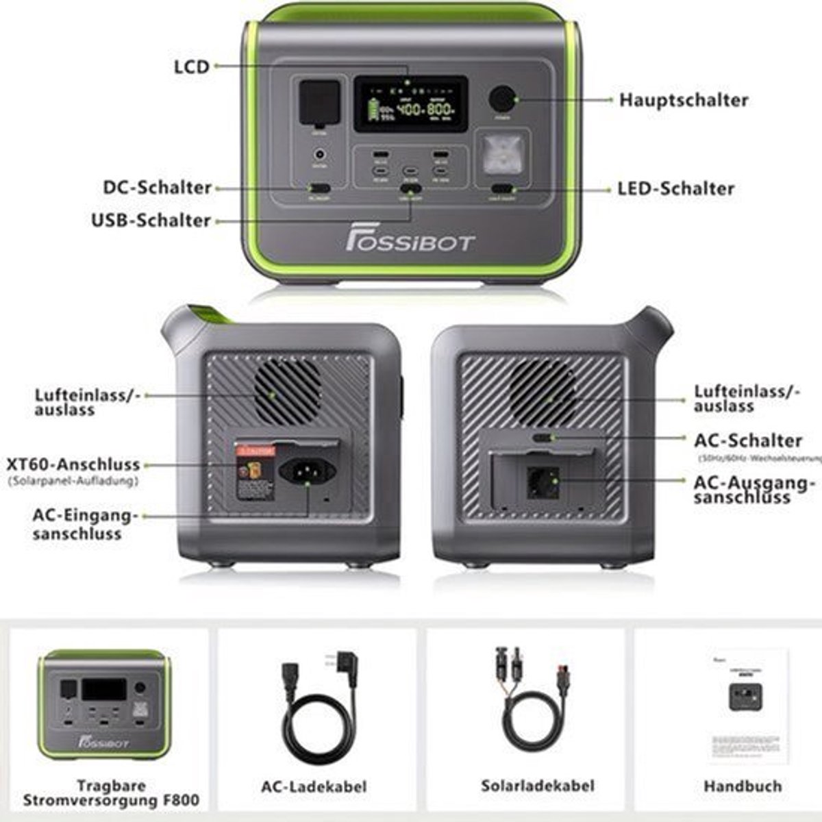 Draagbare Powerstation – Mobiele Generator – Noodstroomvoorziening – Camping Accu – Solar Generator – 512Wh Capaciteit – Snel Opladen 1,5 Uur – Lithium IJzerfosfaat Batterij – 800W AC Uitgang