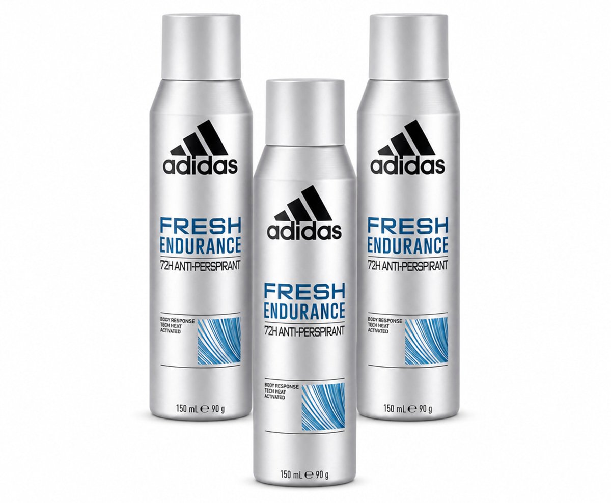 3 x Adidas – Deodorant Spray – Fresh Endurance – 150 ml - Voordeelverpakking - 3 stuks