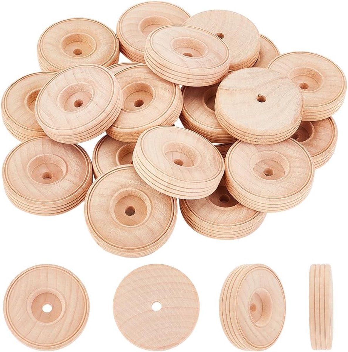 20 Stuks Houten Craft Wielen - 50x12mm Onbehandelde Kleine Wielen met 6mm Gat voor DIY Projecten en Creatieve Klussen