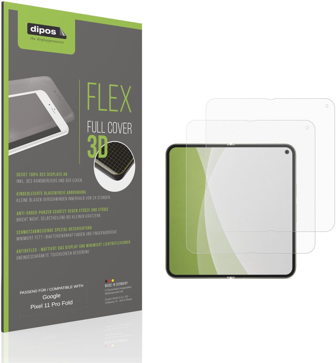 dipos FLEX – 2x Matte Screenprotector geschikt voor Google Pixel 11 Pro Fold Binnenkant | Volledige Schermbescherming | Case-Friendly