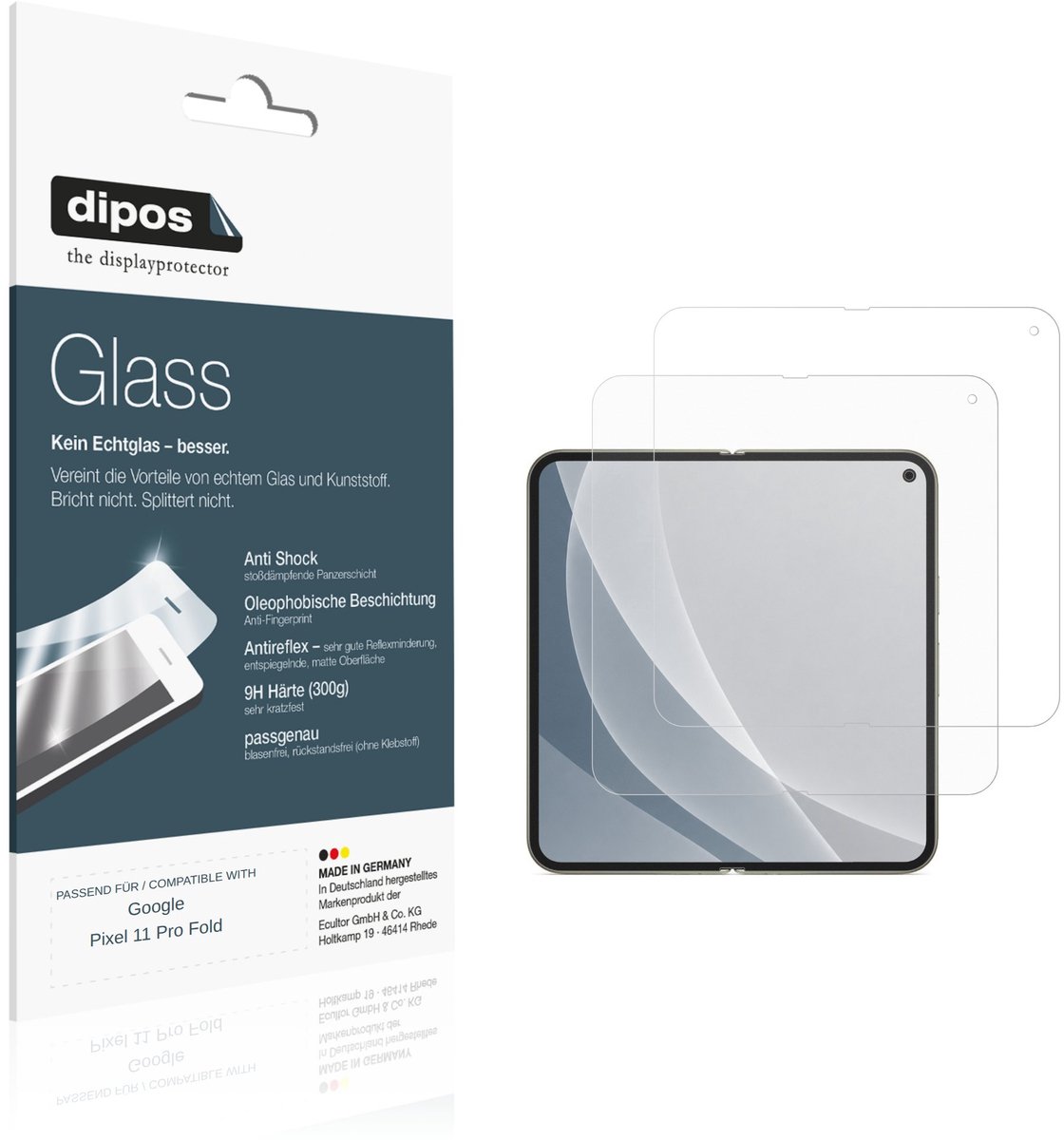 dipos – 2x Matte Pantserfolie geschikt voor Google Pixel 11 Pro Fold Buitenkant | 9H Screenprotector