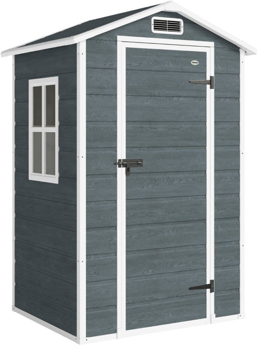 Tuinhuis - 128x104x196 cm - Grijs - Zadeldak - Kunststof - Raam - Afsluitbaar