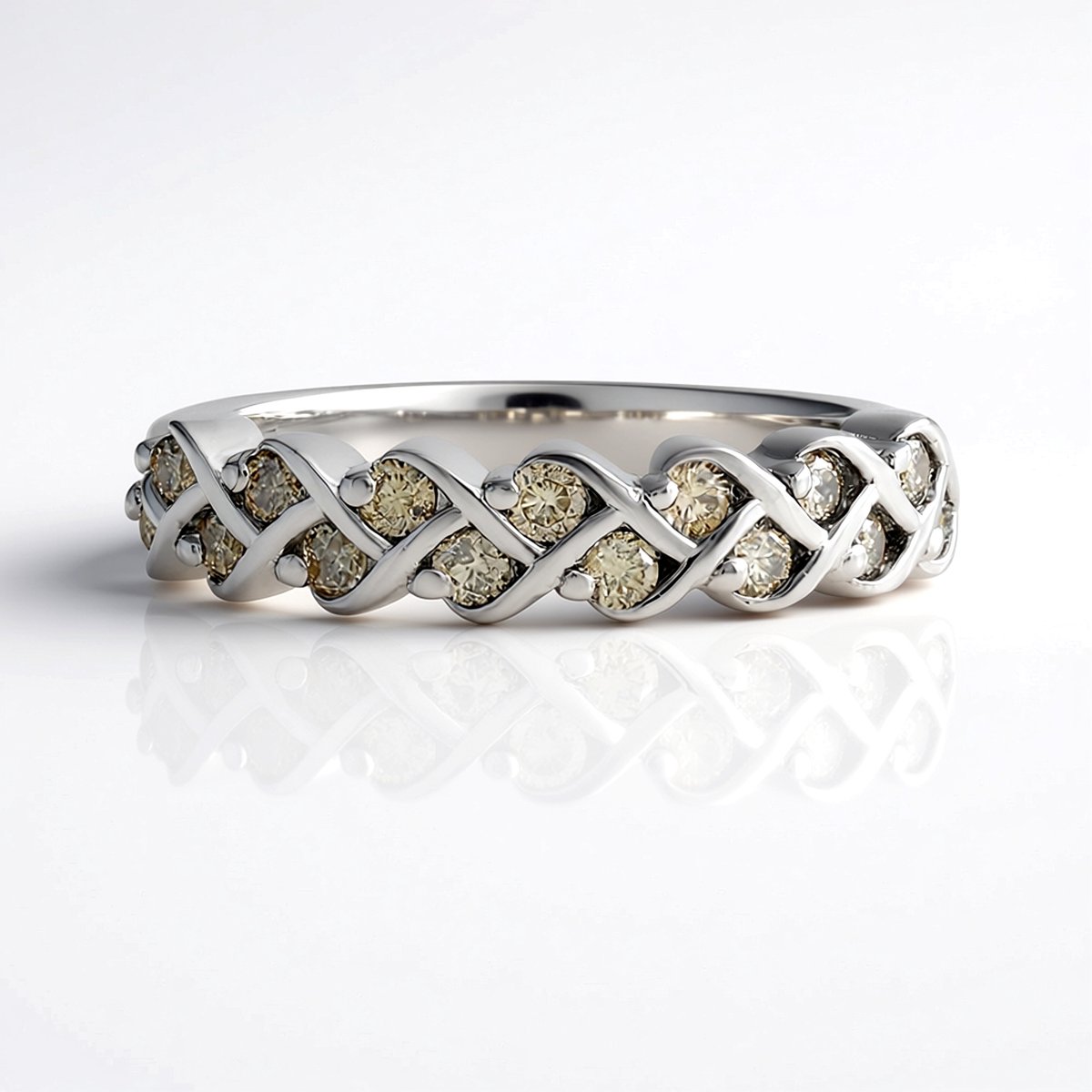 Cavill - 925 Sterling Zilver Ring met 0,384 ct Bruine Diamanten - Ronde Briljant - Verweven Modern Ontwerp - Elegante Damesring