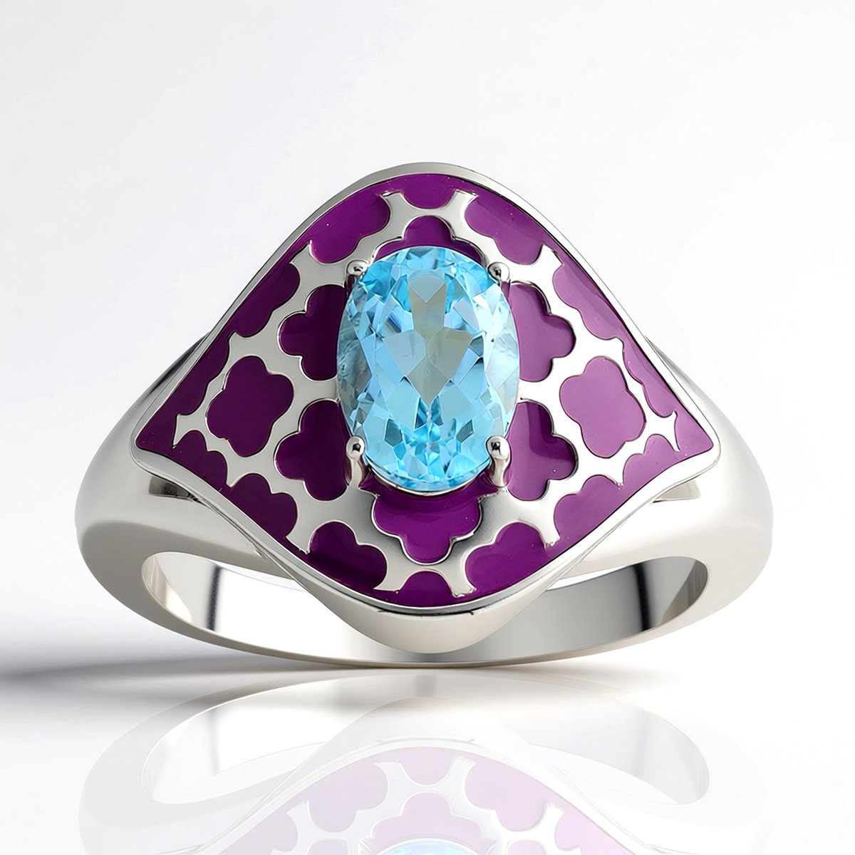 Cavill - Zilveren ring met hemelsblauwe topaas 0,969 ct - 925 zilver platina coating - Ovaal geslepen Braziliaanse topaas - Verfijnde damesring