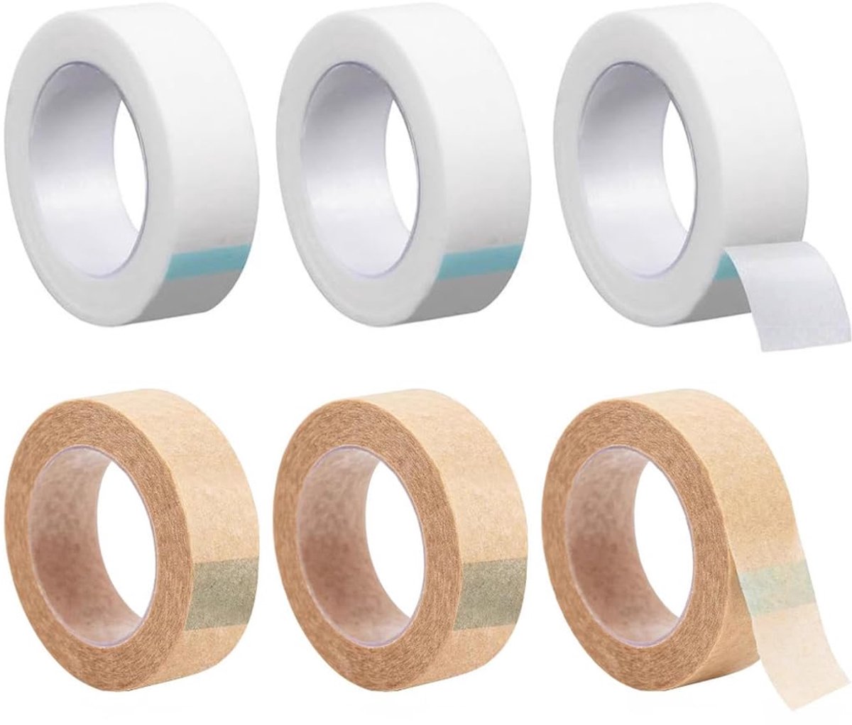 Tape & Supplies, 6 rollen ademende tape voor wimperverlengingen, vliestape, zelfklevend (huidskleur, wit) - ShopVlot