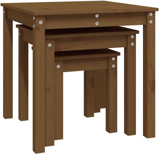 Tafels 3 STK. Honingbruin massief hout grenen - bijzettafels set voor woonkamer, multifunctionele houten tafels klein als nachtkastje, ruimtebesparend stapelbaar — afbeelding 5