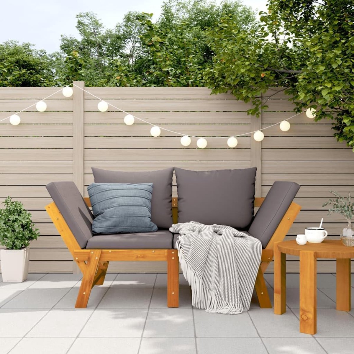 Tuinbank met kussens 2-in-1 massief acaciahout ligbed verstelbaar loungebank voor buiten terras balkon tuinmeubelen ligstoel met dikke kussens waterafstotend weersbestendig