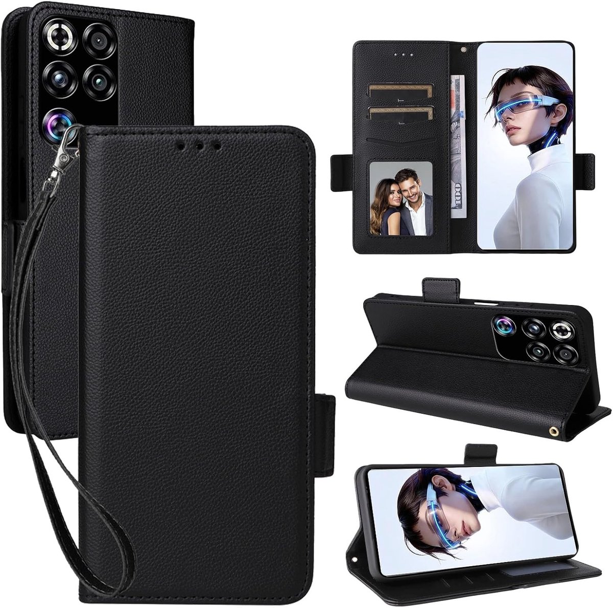 Protective Case for RedMagic 11S Pro/RedMagic 11S Pro+ PU Leather with Card Compartment, Flip Leather Case with Stand - ShopVlot