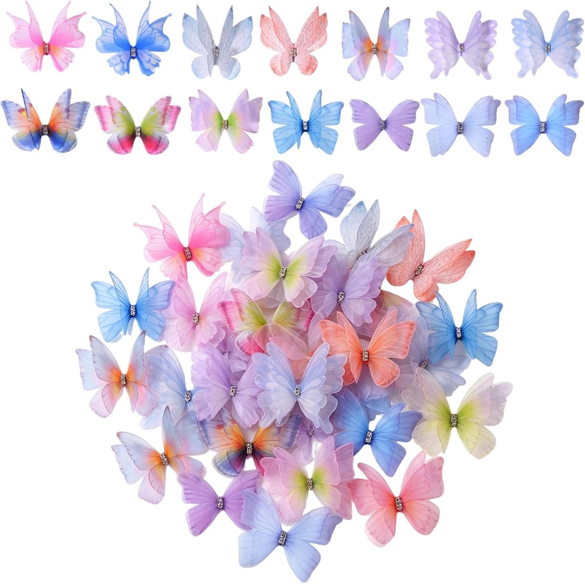 Decoratieve vlinders decoratie 70 stuks vlinders van stof met boor - ShopVlot