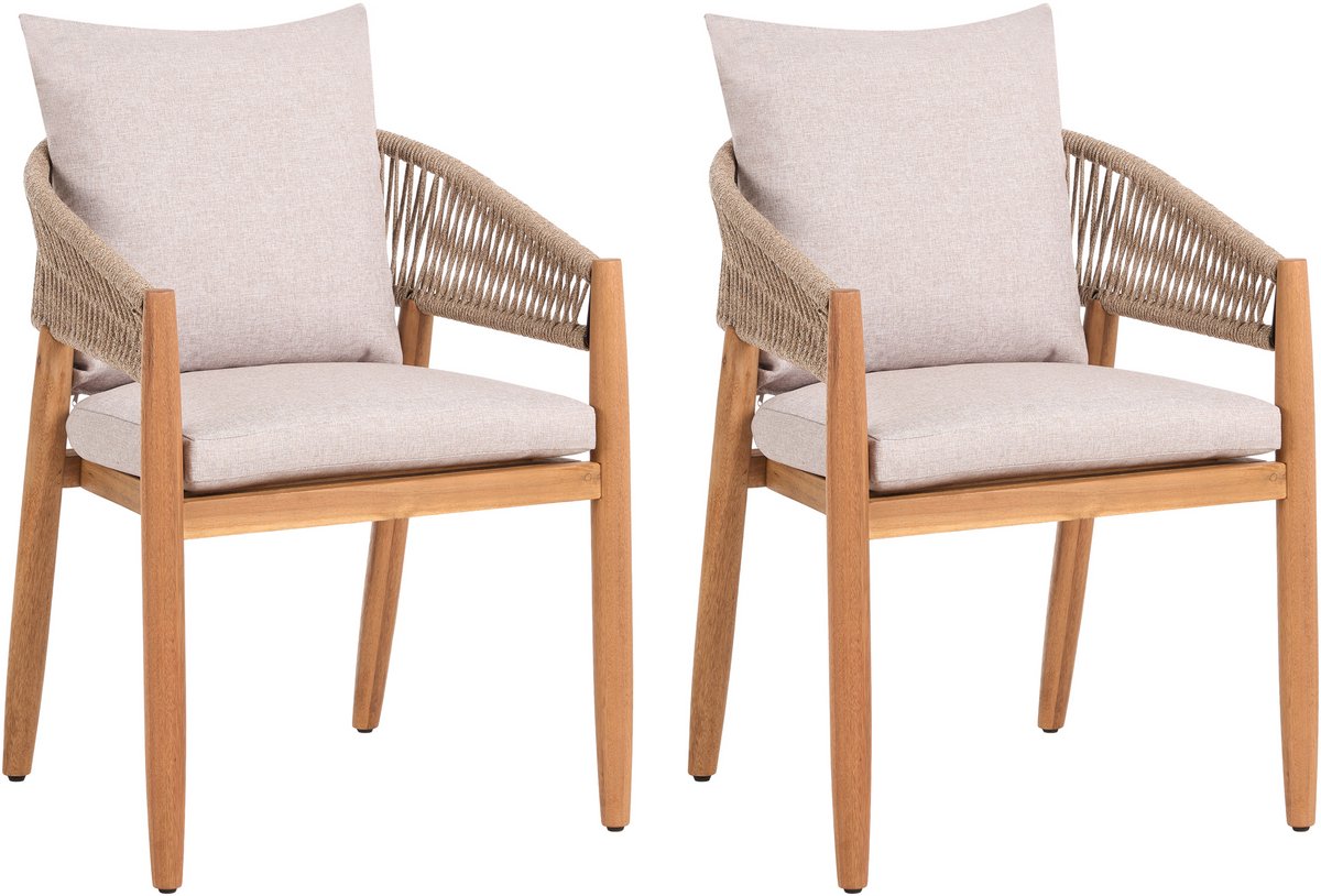Beliani MARZAMEMI - Set van 2 tuinstoelen - Lichtgrijs - Acaciahout Bruin