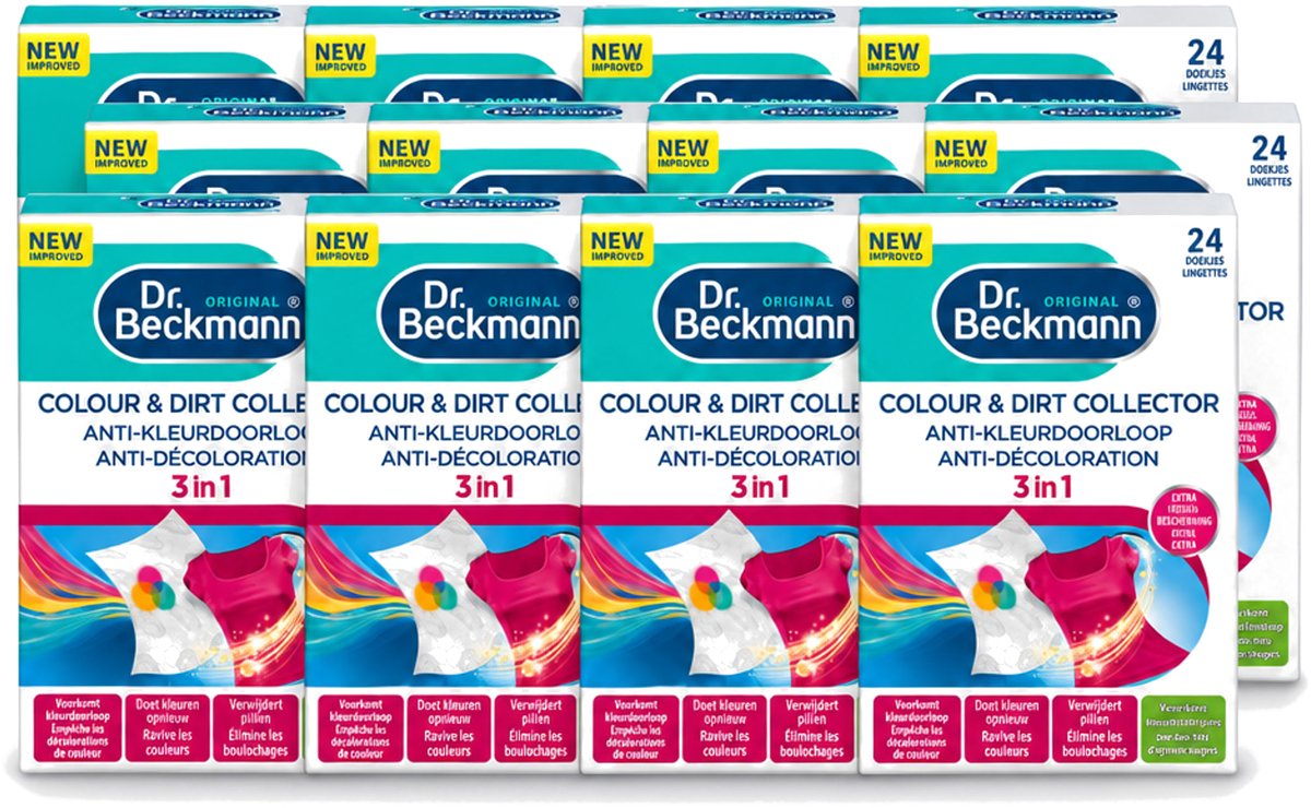 12 x Dr. Beckmann - Anti-Kleur Doorloopdoekjes - Kleurbescherming - Witte en Gekleurde Was - 24 Doekjes - Voordeelverpakking - 12 stuks