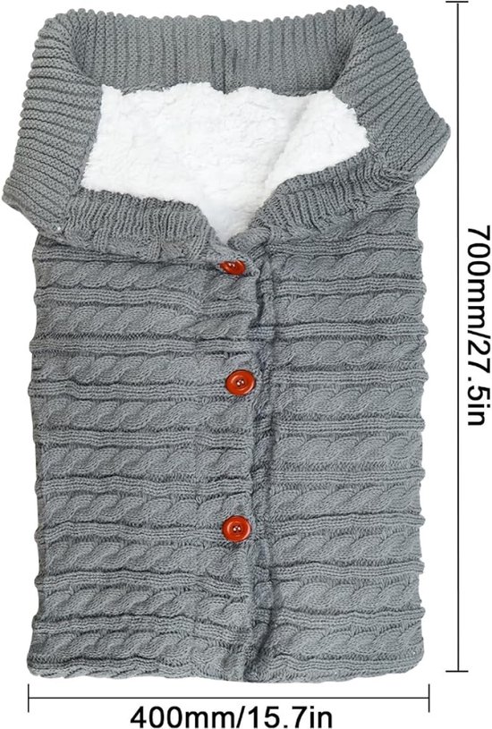 Wintervoetenzak - Gebreide slaapzak - Warmte voor baby - Zacht acrylgaren - 68 x 40 cm - Grijs — afbeelding 4