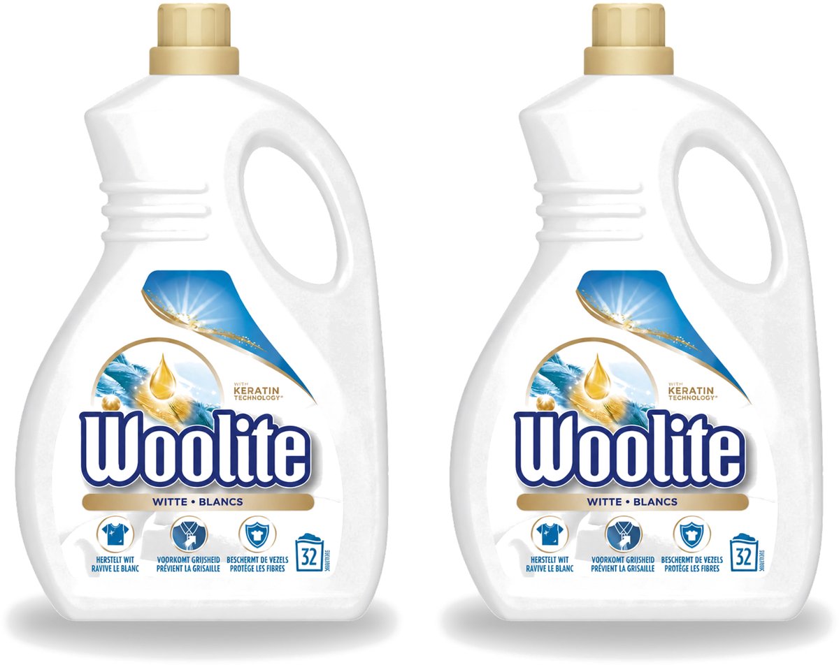 2 x Woolite White - Vloeibaar Wasmiddel - Met Keratine - Witte Was - 32 Wasbeurten - 1,9L - Voordeelverpakking - 2 stuks